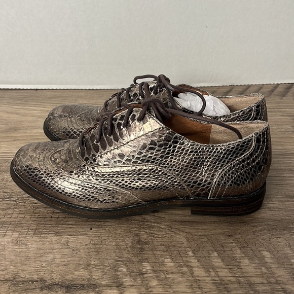 Lucky Brand Bronze Metallic Faux Crocodile Oxfords Size 7M GUC - Picture 4 of 8